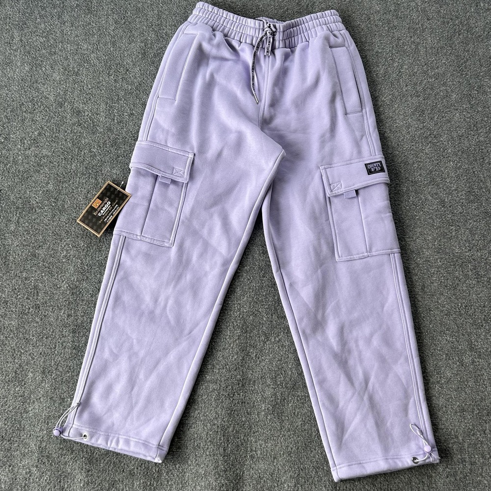 FB County Sweatpants‎ Mens Medium Purple Heavyweight Cargo Fleece Elastic Waist